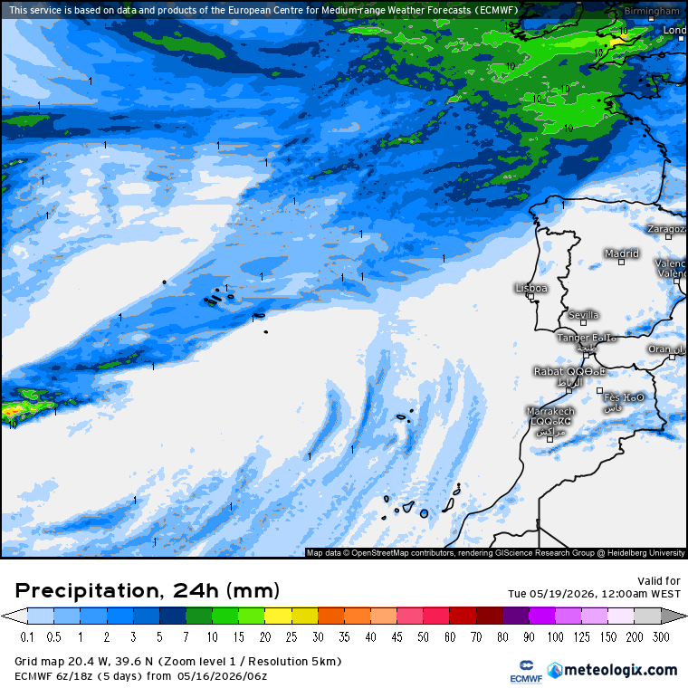 A nebulosidade continua, com a aproximação de mais uma superfície frontal, e o calor tem de esperar - saiba como será o tempo na segunda, 18 de maio Precipitação prevista nesta segunda-feira