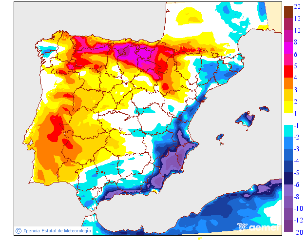 Subida das temperaturas mínimas, em alguns casos até 5ºC (previsão AEMET)