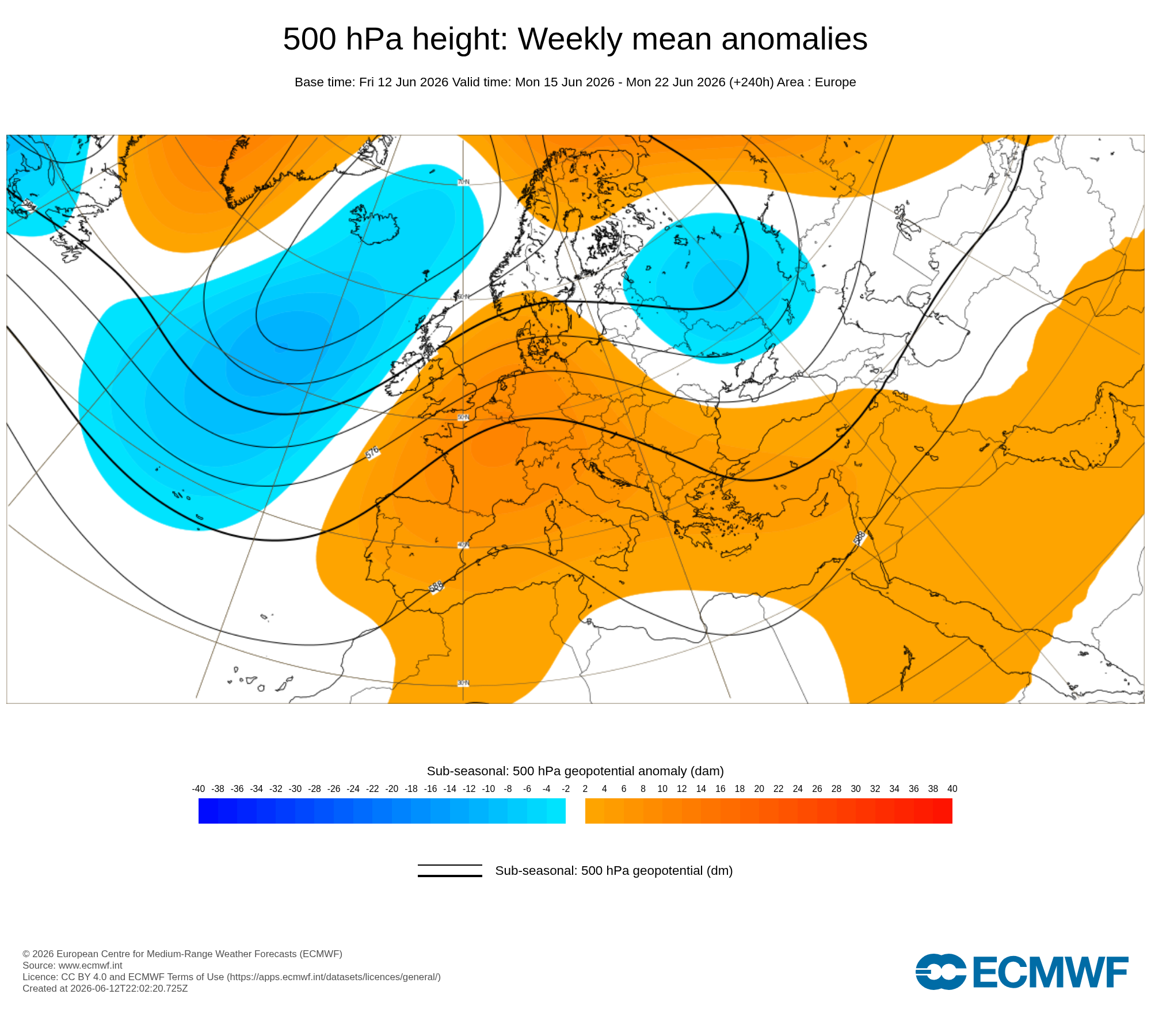 Bloqueio atmosférico na Gronelândia leva a uma forte cúpula de calor sobre a Europa na próxima semana - poderá afetar Portugal? Saiba as últimas previsões! Baixa pressão no Atlântico, anticiclone sobre o Centro\Norte da Europa, e bloqueio na Gronelândia - ECMWF