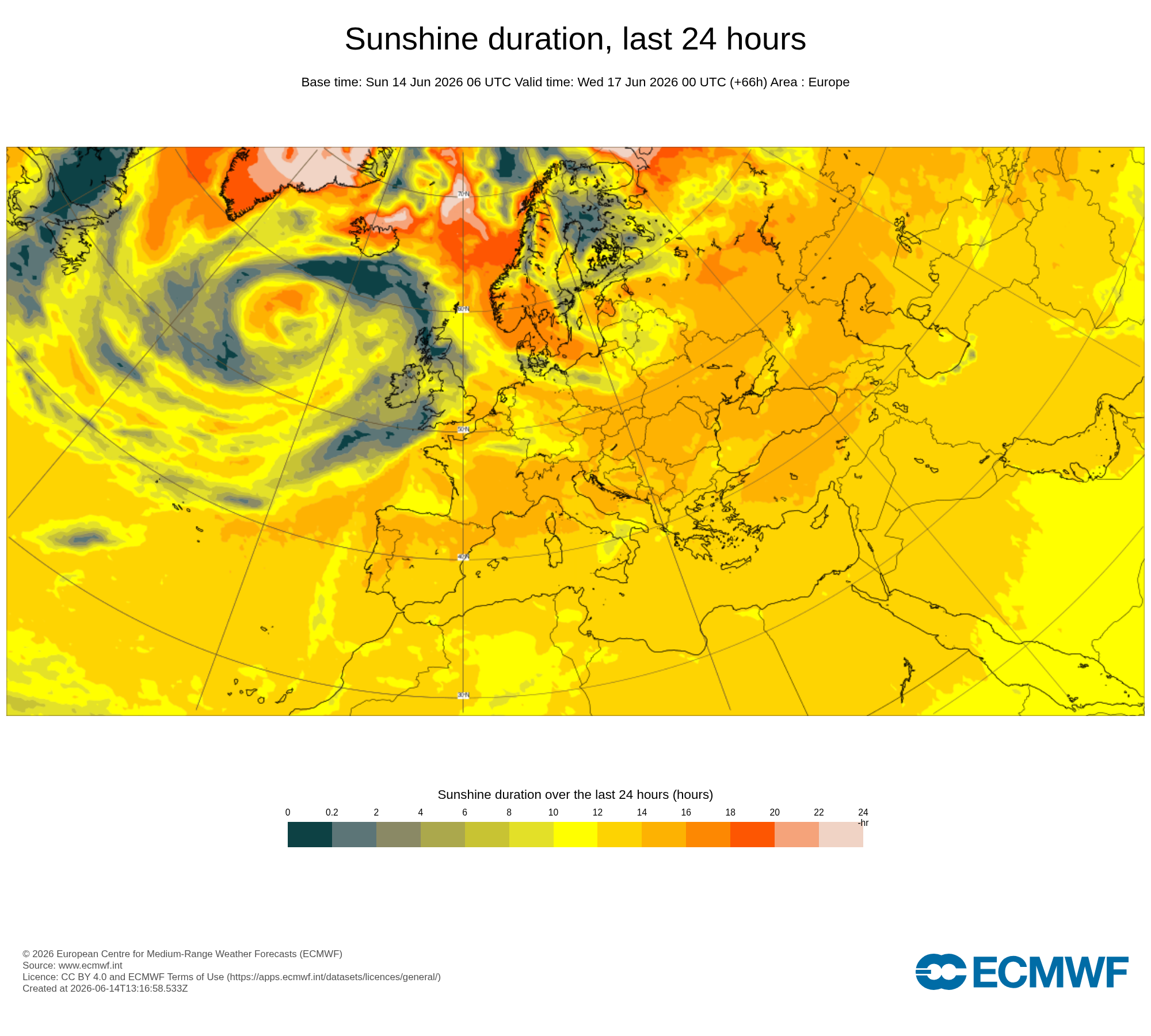 Reforço do anticiclone em direção à Europa, mas será que persistem as trovoadas? Frente fria nos Açores! Confira a previsão do tempo na terça, 16 de junho de 2026 Muito sol na Madeira, e em Portugal Continental, mais nublado nos Açores (depressão bem visível!)