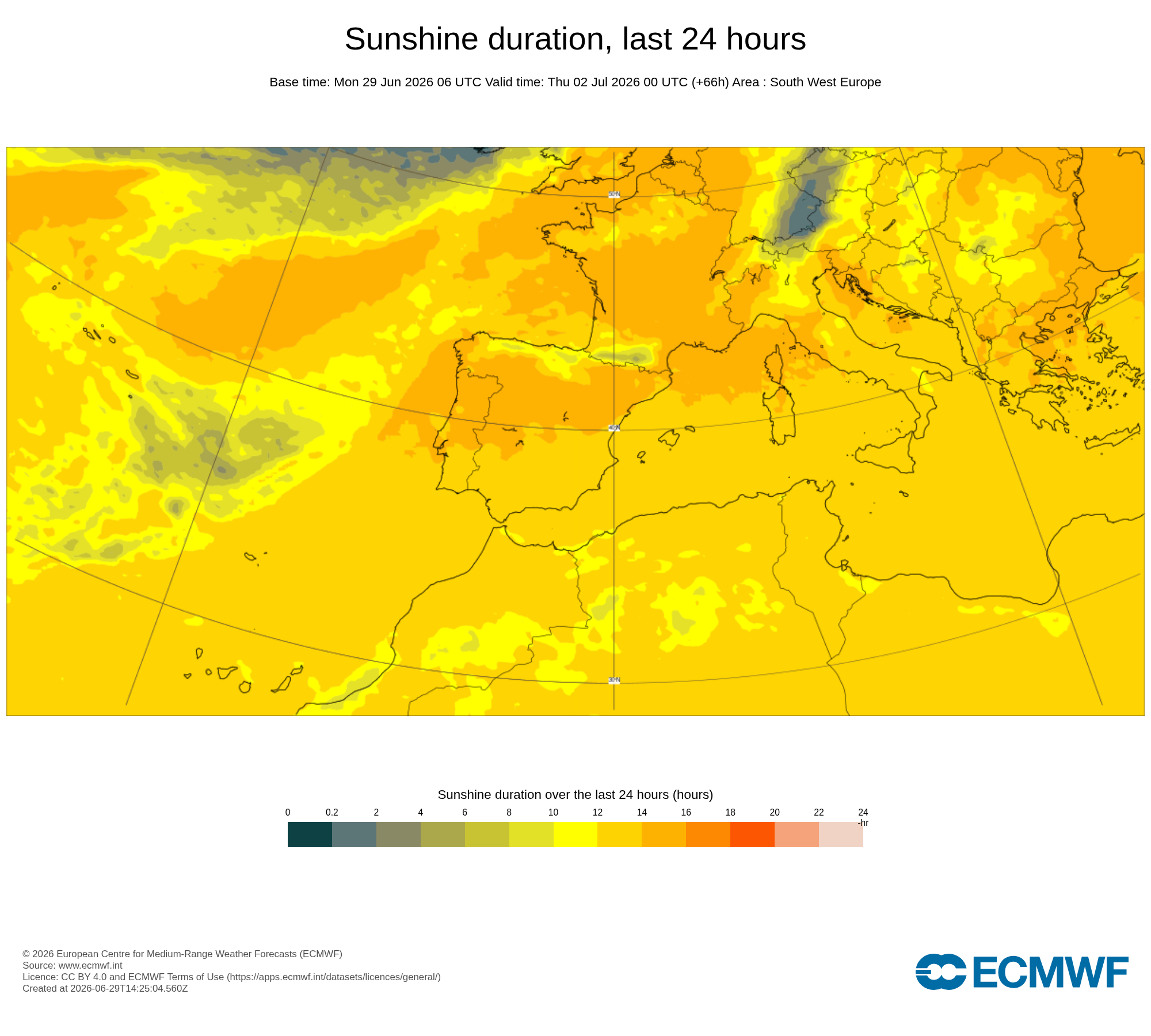 Começa a onda de calor, com todo o país sob aviso - saiba como será o tempo na quarta, 1 de julho, na sua região! Dia de muito sol em todo o território, conforme previsão de número de horas de sol ECMWF
