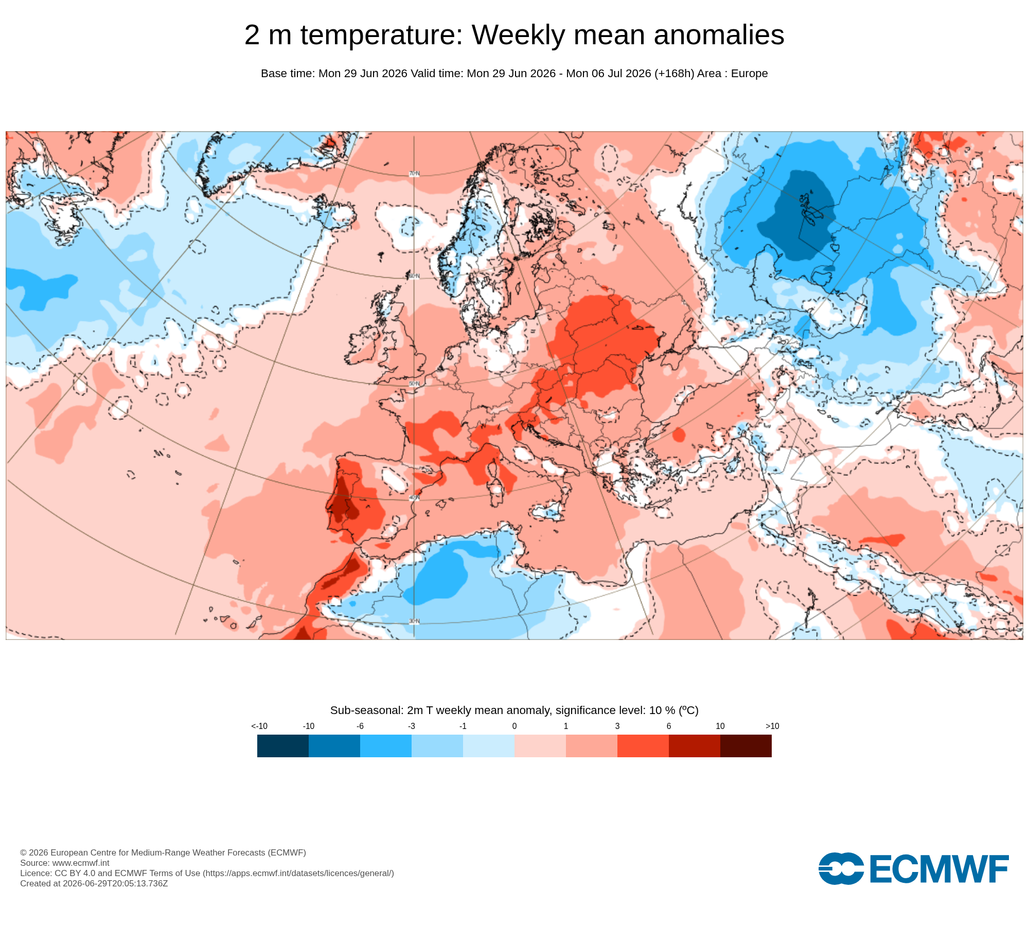Onda de calor extremo - alerta máximo nos primeiros 8 dias de julho em Portugal - previsão atualizada Entre 29 de junho a 6 de julho há previsão de média de anomalia superior a 6ºC para todo o período!