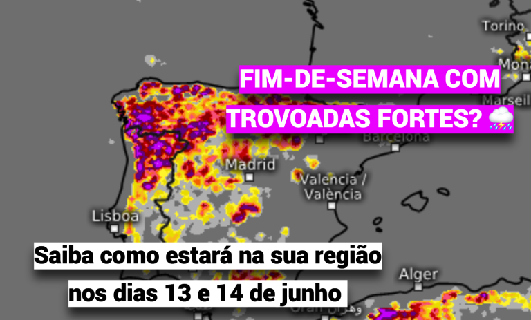Mudança de tempo, com descida de temperaturas e trovoadas intensas com a passagem de uma perturbação (DINA) – previsão do tempo no fim-de-semana, 13 e 14 de junho Mudança de tempo, com descida de temperaturas e trovoadas intensas com a passagem de uma perturbação (DINA) - previsão do tempo no fim-de-semana, 13 e 14 de junho