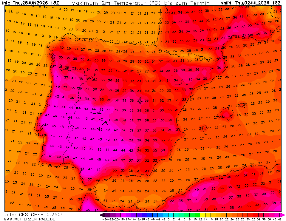 Julho entra MUITO quente - eis as máximas para dia 3, segundo o modelo GFS!