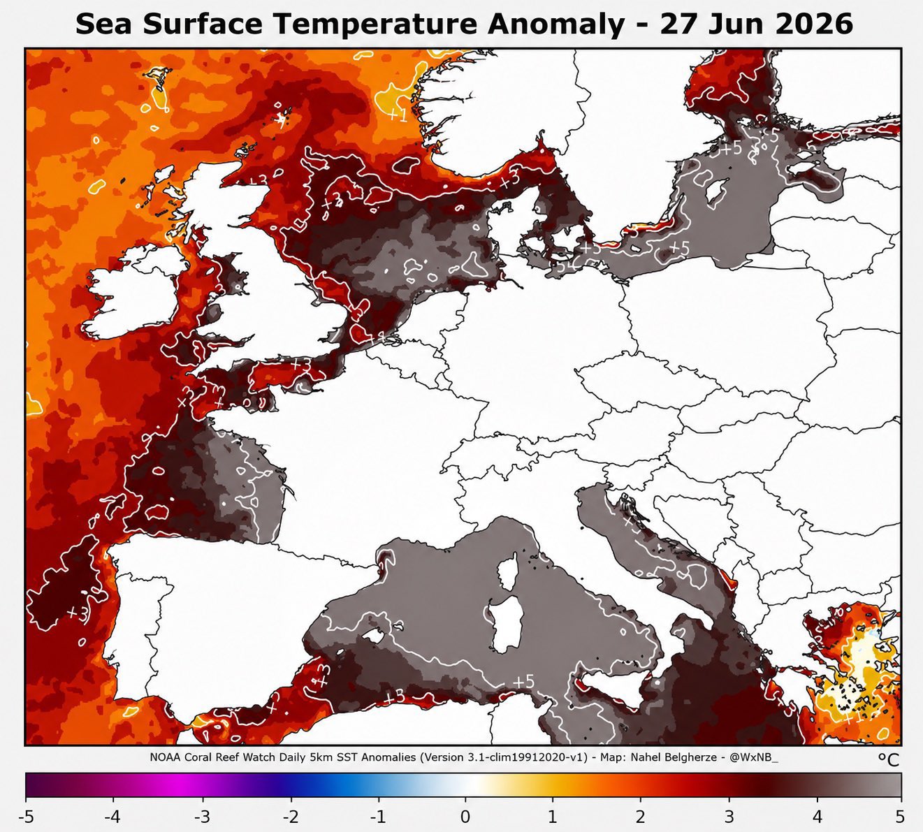 Esta onda de calor marinho leva a temperatura da água até 7ºC acima do normal no Mediterrâneo