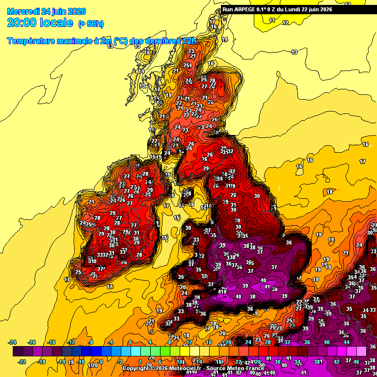 Temperaturas de 40\41ºC previstas no Reino Unido nesta quarta-feira segundo o ARPEGE. Impressionante!