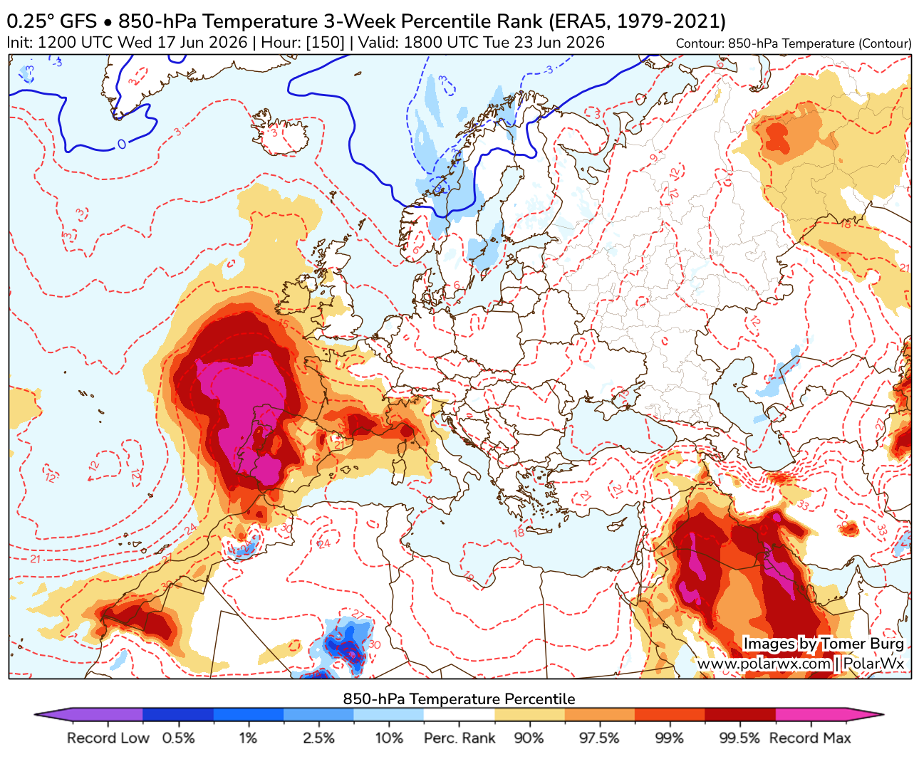 Não vão estar temperaturas de 50ºC, mas não vai andar assim tão longe. E, francamente, pouco importa! Informação meteorológica 20-25 de junho A massa de ar quente prevista é recorde para a época do ano. Sujeito a confirmação, claro