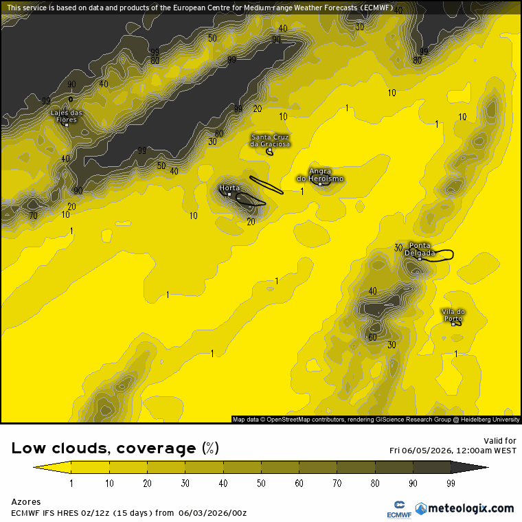 Evolução da nebulosidade ao longo do dia nos Açores - mais sol durante a tarde?