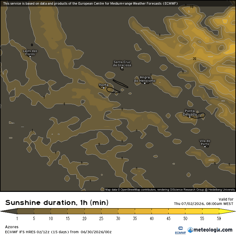 Bem notório o fluxo leste (e as abertas) na previsão ECMWF (minutos de sol\hora)