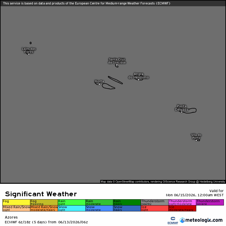 Chegada de alguma chuva aos Açores a partir da tarde
