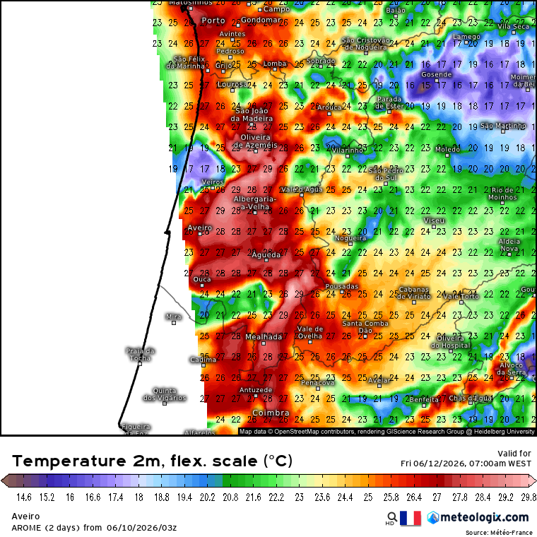 Mais de 25ºC de noite, e 40ºC até no litoral Norte - dia de calor tórrido - saiba a previsão do tempo na sexta, 12 de junho de 2026 Calor tórrido - localmente, pelas 7H, estão previstos quase 30ºC!