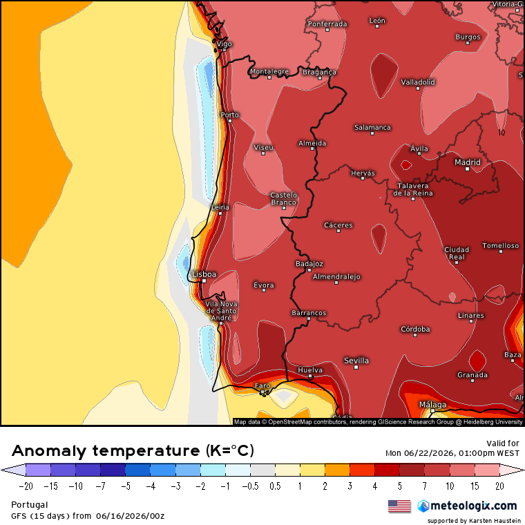 Onda de calor histórica, com temperaturas recorde - calor extremo a partir de 20 de junho, de Norte a Sul - saiba a previsão na sua região! Anomalia de temperatura superior a 10ºC do litoral ao Interior já a partir de dias 21\22 de junho