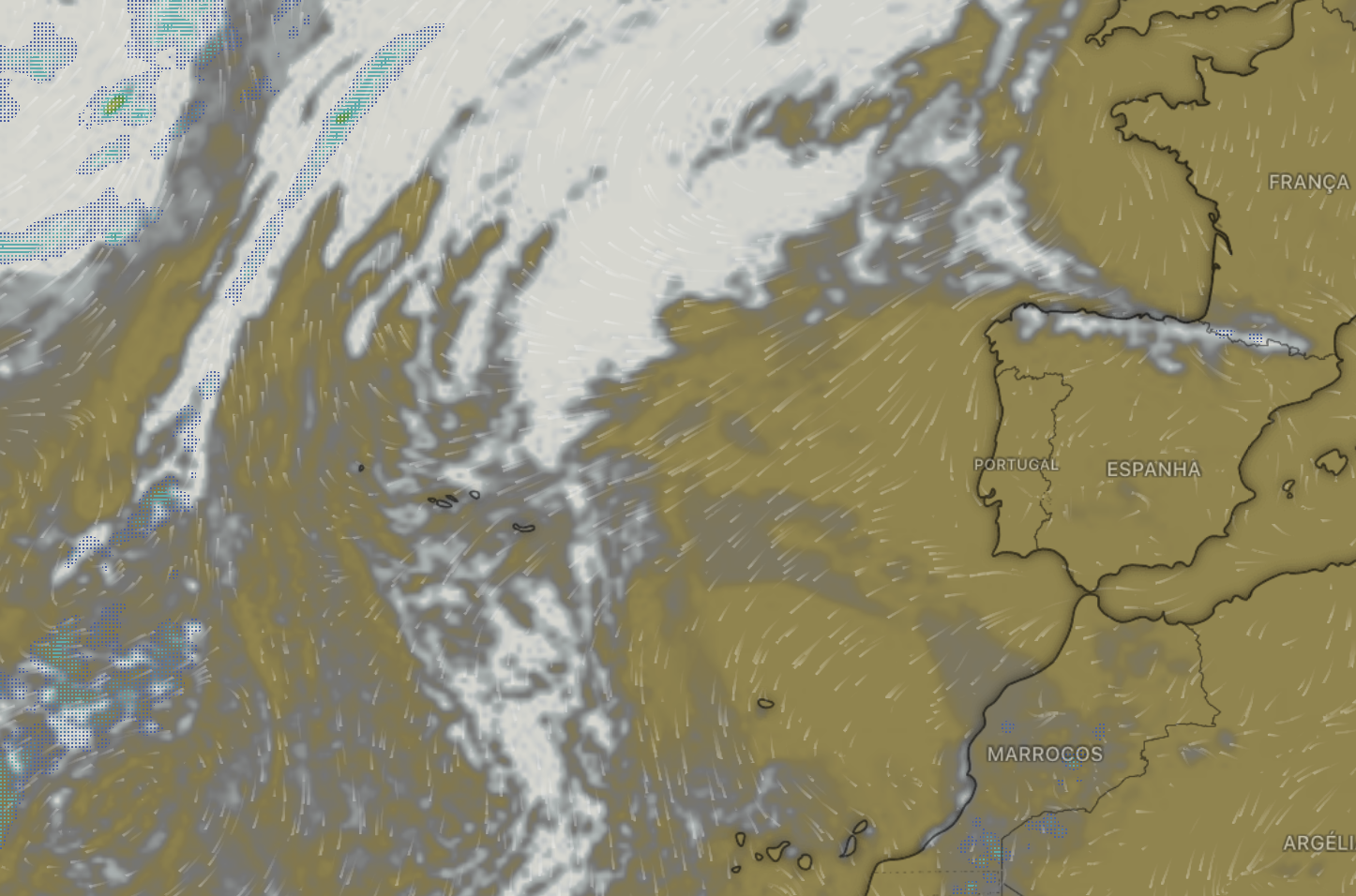 Muito sol em Portugal Continental e Madeira, e nuvens\abertas nos Açores - previsão ECMWF (via Windy)