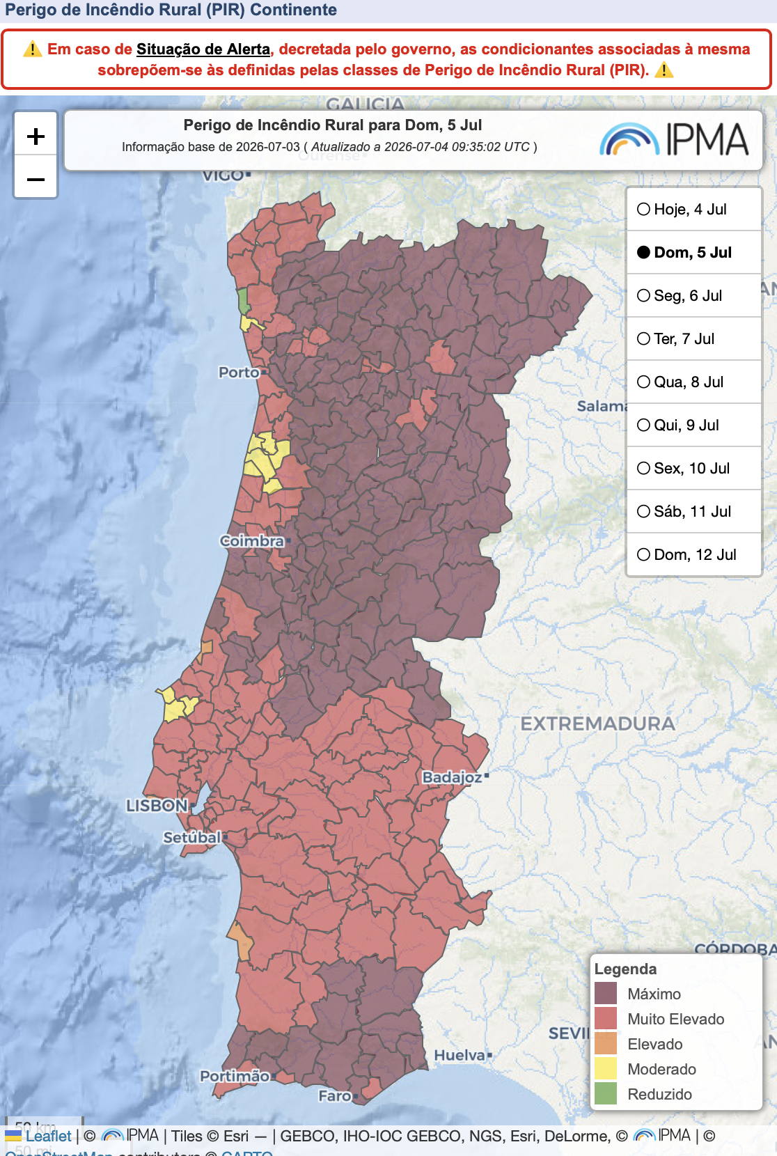 Perigo de incêndio - IPMA, 5.07.2026