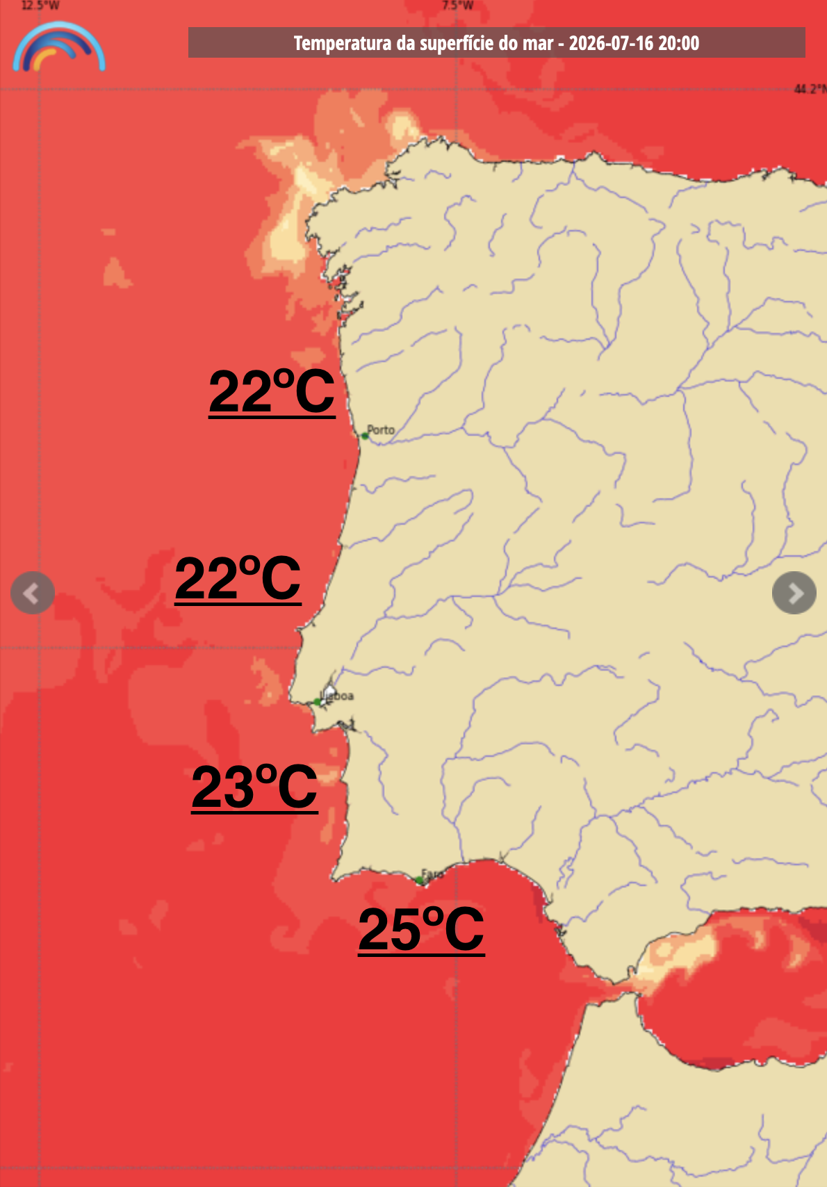 Mais um dia de Verão, com algum vento, e com a água do mar excecionalmente quente - tempo na quinta, 16 de julho de 2026 Temperatura da água do mar excecional nesta quinta-feira... (previsão IPMA)