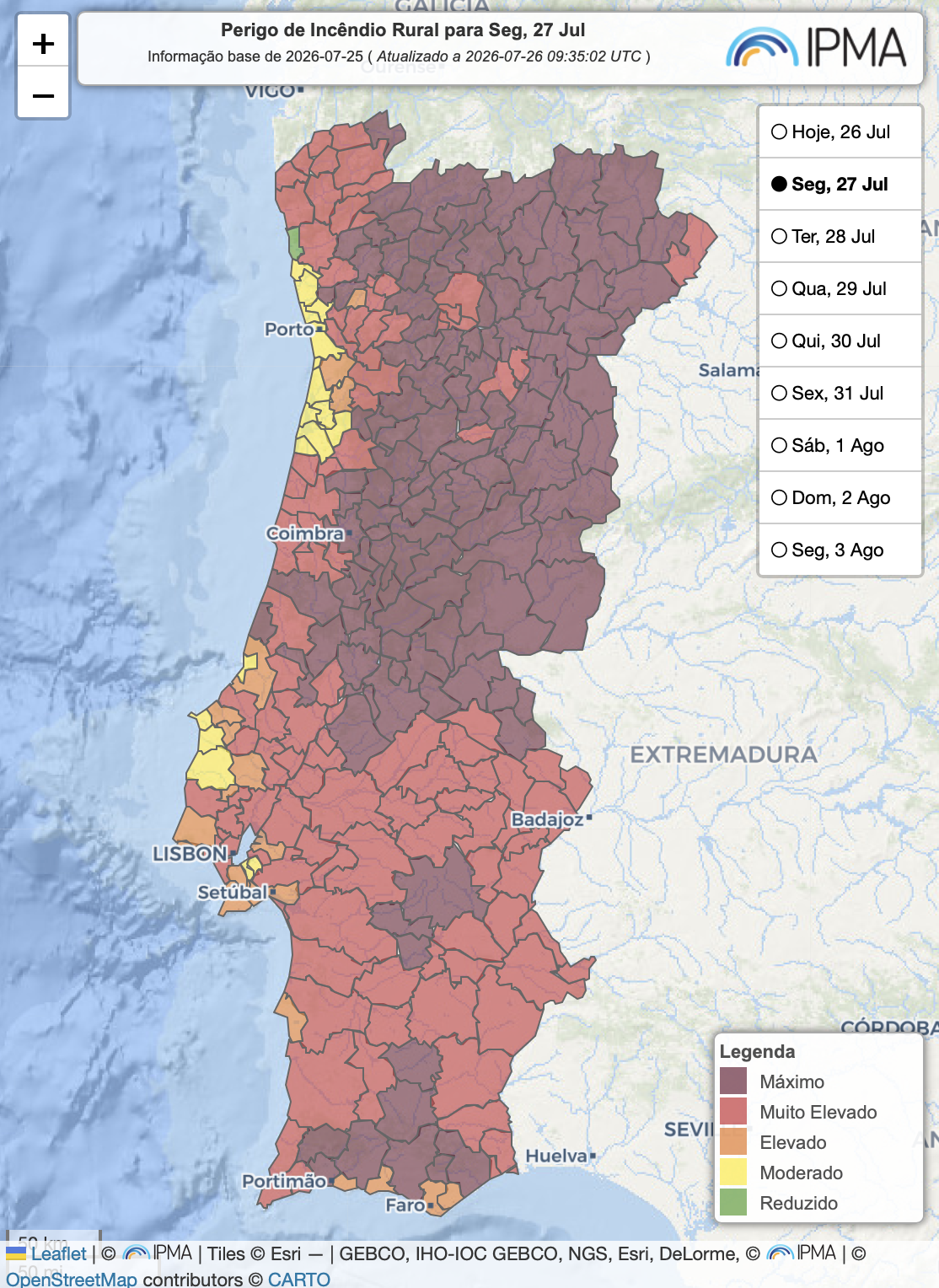 Depressão nos Açores, calor no Continente - quanto tempo vai durar? - saiba como será o tempo esta semana, 27 de julho a 2 de agosto Risco muito elevado de incêndio - previsões IPMA