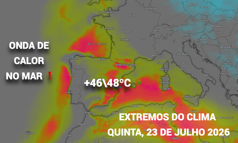 Onda de calor histórica na Europa – Espanha pode atingir 48ºC – e em Portugal? Tempo na quinta, 23 de julho Onda de calor histórica na Europa - Espanha pode atingir 48ºC - e em Portugal? Tempo na quinta, 23 de julho