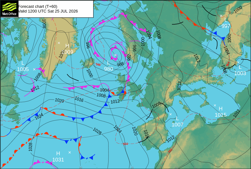 Tempo no fim-de-semana - análise sinótica MetOffice