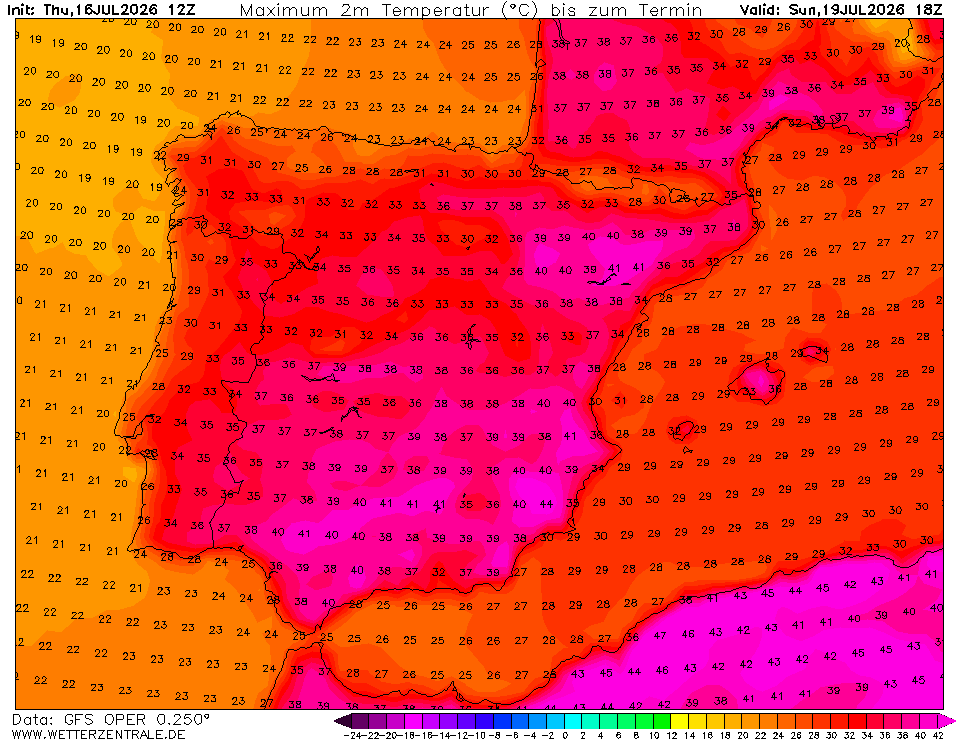 Temperaturas máximas neste domingo, 19 de julho