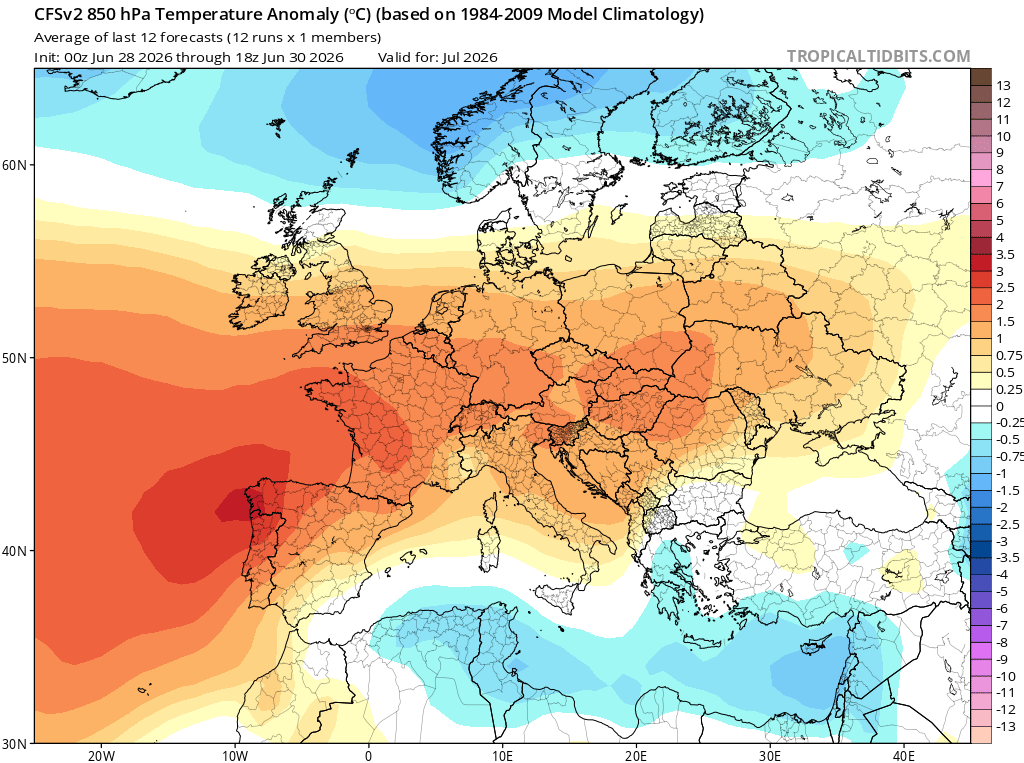 Tempo em Julho - quente do início ao fim, ou pode haver mudanças significativas? Saiba a previsão mensal completa! Tempo em julho - muito calor, de início ao fim? A previsão CFSv2 não é boa!