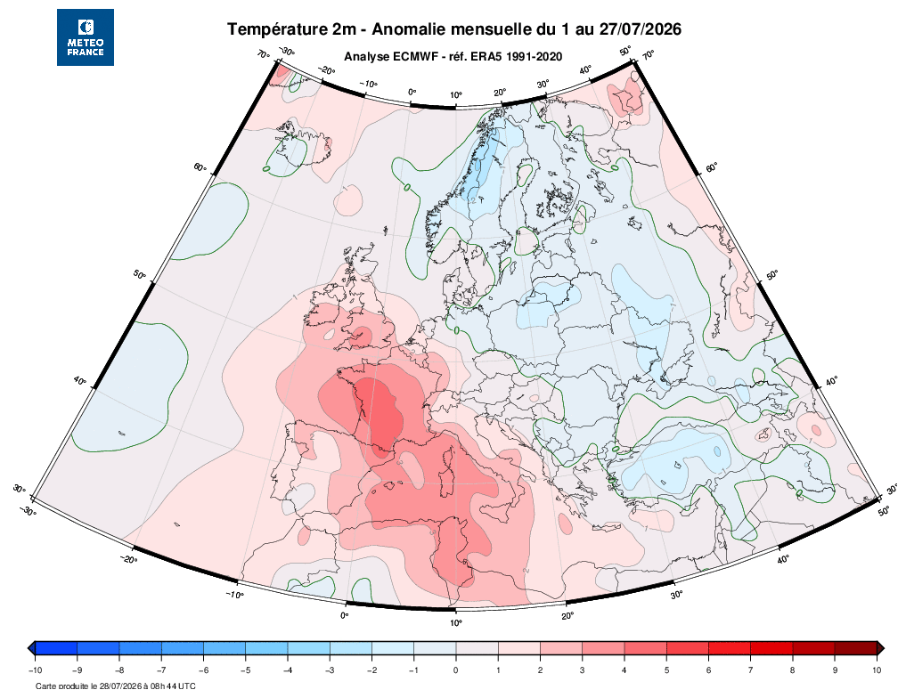 Europa muito quente em Julho - particularmente a Europa Ocidental!