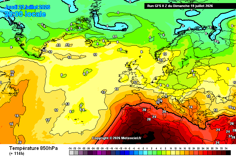 Crista anticiclónica traz 40ºC a algumas regiões de Portugal, e um onda de calor histórica a Espanha - Saiba a previsão do tempo esta semana, 20 a 26 de julho de 2026 Quinta-feira pode representar o pico do calor em Portugal, com máximos superiores a 40ºC