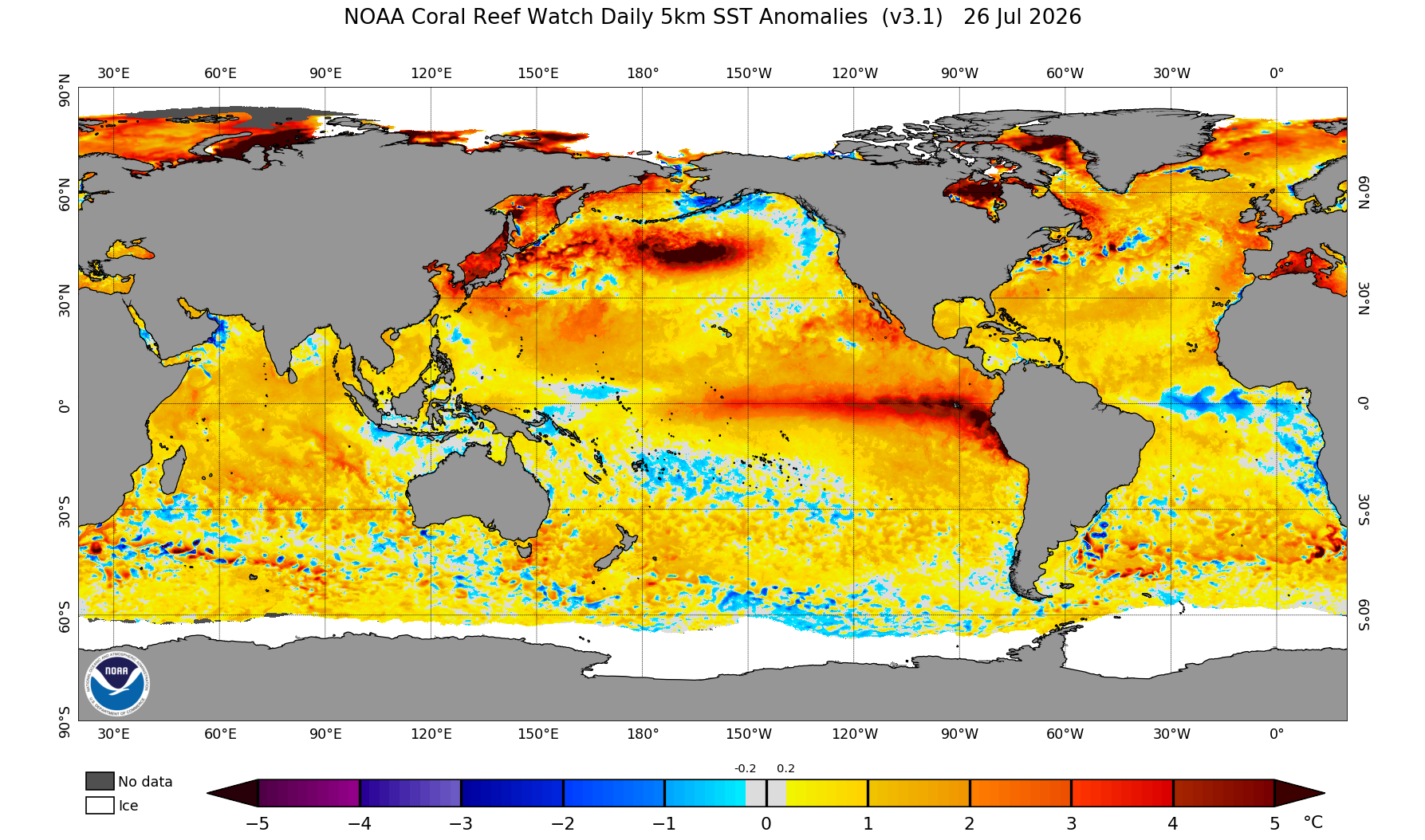 Na Costa Oeste da América do Sul as anomalias já superam 5ºC - impressionante!
