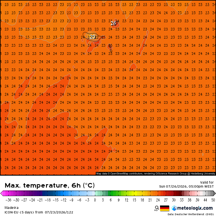 Máximas na Madeira, no domingo - previsão ICON-DWD