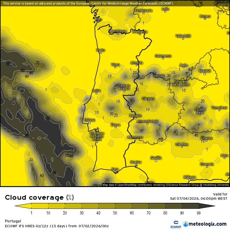 Pico da onda de calor, com temperaturas extremas de Norte a Sul - saiba a previsão do tempo este fim-de-semana, 4 e 5 de julho Alguma nebulosidade no Interior Centro, não se descarta instabilidade localizada