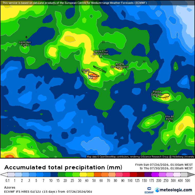 Depressão nos Açores, calor no Continente - quanto tempo vai durar? - saiba como será o tempo esta semana, 27 de julho a 2 de agosto Chuva significativa apontada pelo modelo ECMWF-IFS para terça e quarta nas Ilhas dos Açores