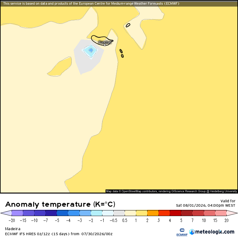 Previsão de temperaturas 1 a 3ºC acima da média na Madeira
