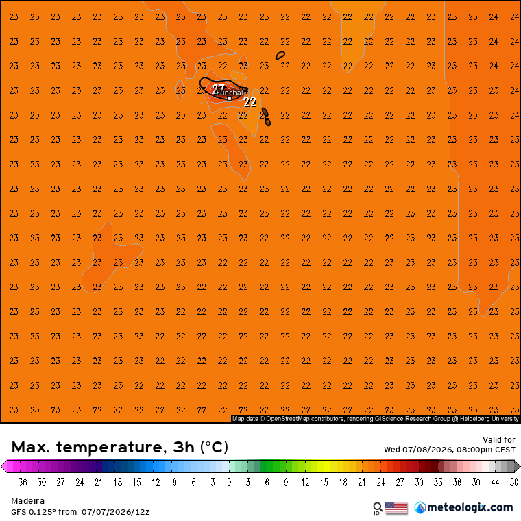 Quebra do anticiclone, com consolidação da descida de temperatura - saiba como estará o tempo na quinta, 9 de julho de 2026 Previsão de temperaturas por volta dos 27ºC na Madeira