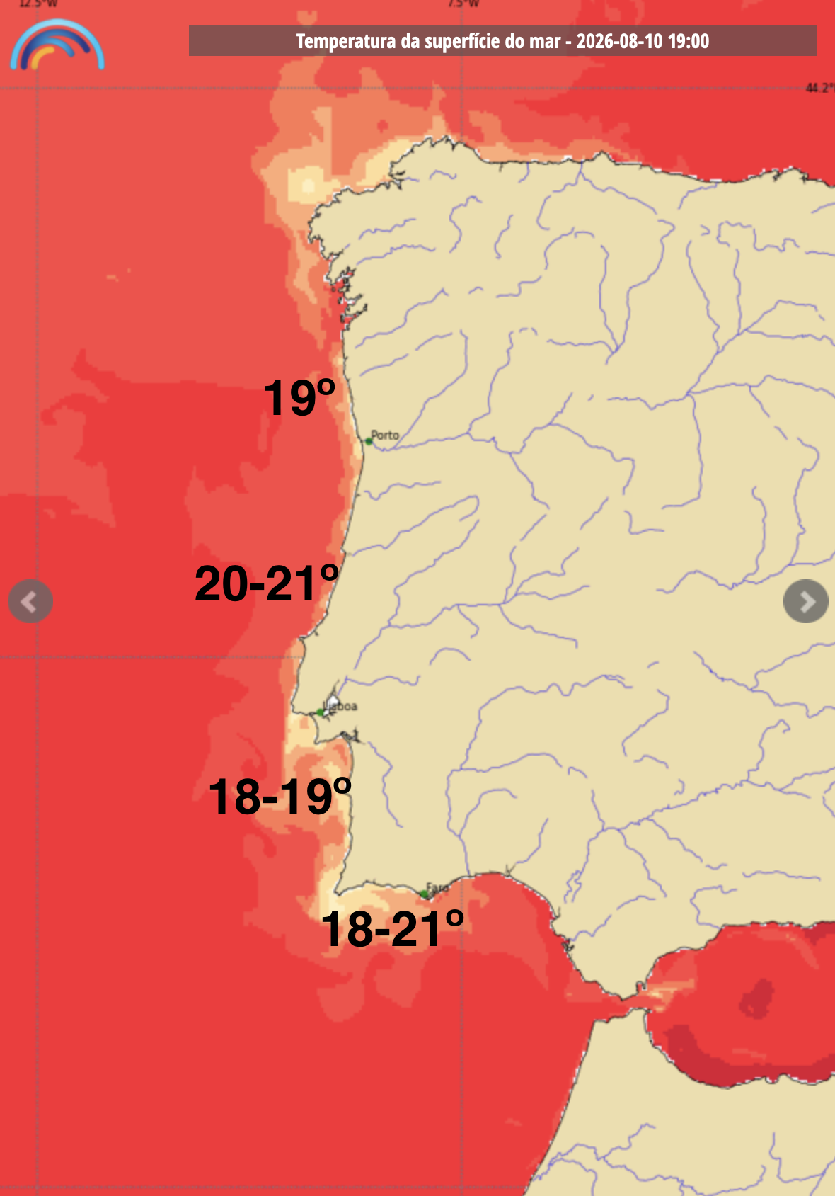 Temperaturas da água do mar previstas pelo IPMA para esta segunda-feira
