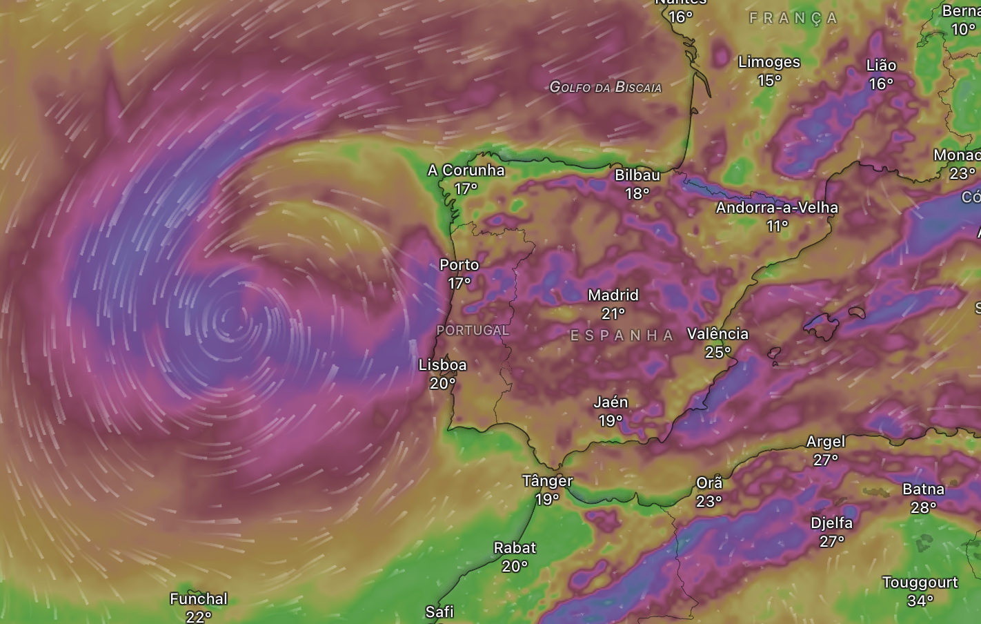 Primeira tempestade outonal chega a Portugal - depressão rara marca o tempo na segunda-feira no nosso território Rajadas de vento forte segundo o modelo ICON, bastante generalizadas, mas felizmente não severas