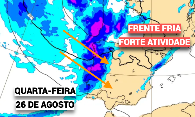 Frente fria traz tempo (ainda mais) invulgar em Agosto - chuva forte, trovoadas e vento forte - tempo na quarta, 26 de agosto