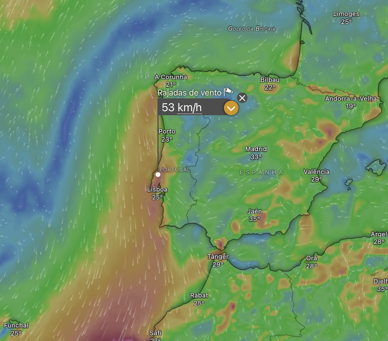 Outono começa com mais vento e com algumas nuvens - saiba a previsão do tempo na terça, 1 de setembro de 2026 Nortada aumenta na terça (fonte: ICON\Windy)