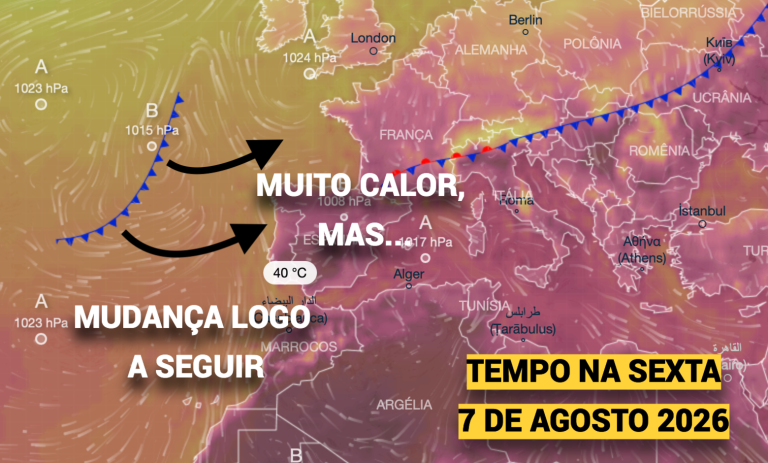 Cerca de 40ºC em algumas regiões, num pico de calor, antes de nova mudança, devido a uma depressão em altitude – tempo na sexta, 7 de agosto Cerca de 40ºC em algumas regiões, num pico de calor, antes de nova mudança, devido a uma depressão em altitude - tempo na sexta, 7 de agosto