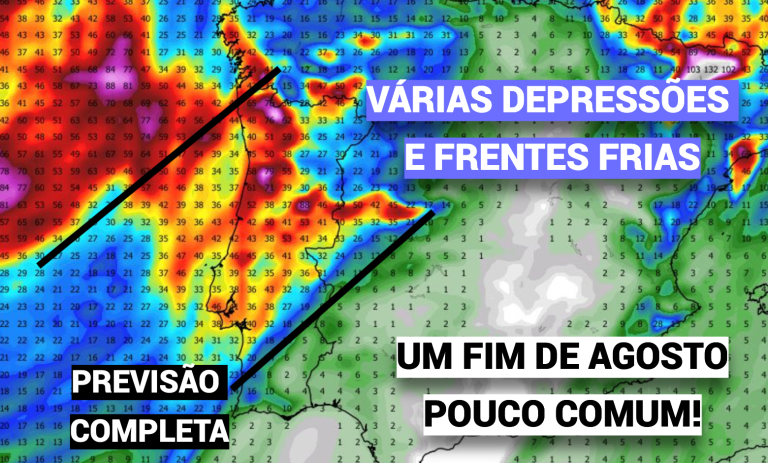 Várias depressões e frentes trazem chuva e vento – um fim de agosto diferente, que pode ser dos mais chuvosos já registados! Várias depressões e frentes trazem chuva e vento - um fim de agosto diferente, que pode ser dos mais chuvosos já registados!