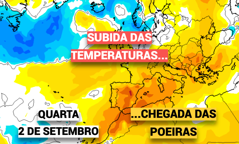 Temperaturas sobem novamente para os 40ºC em alguns locais, com poeiras em suspensão... tempo na quarta, 2 de setembro de 2026
