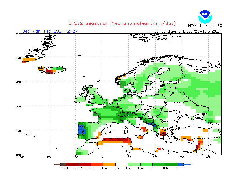 Sinal robusto por parte do NOAA CFS para chuva muito acima da média no Inverno em Portugal