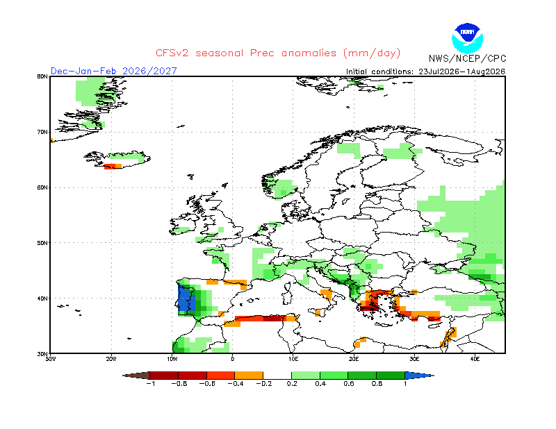 Depois das "inundações relâmpago", a "seca relâmpago" - saiba as causas deste fenómeno que afeta a Europa em 2026 O modelo CFSv2 mostra um inverno chuvoso na Europa, e destaca Portugal - a esta distância é impossível prever com exatidão