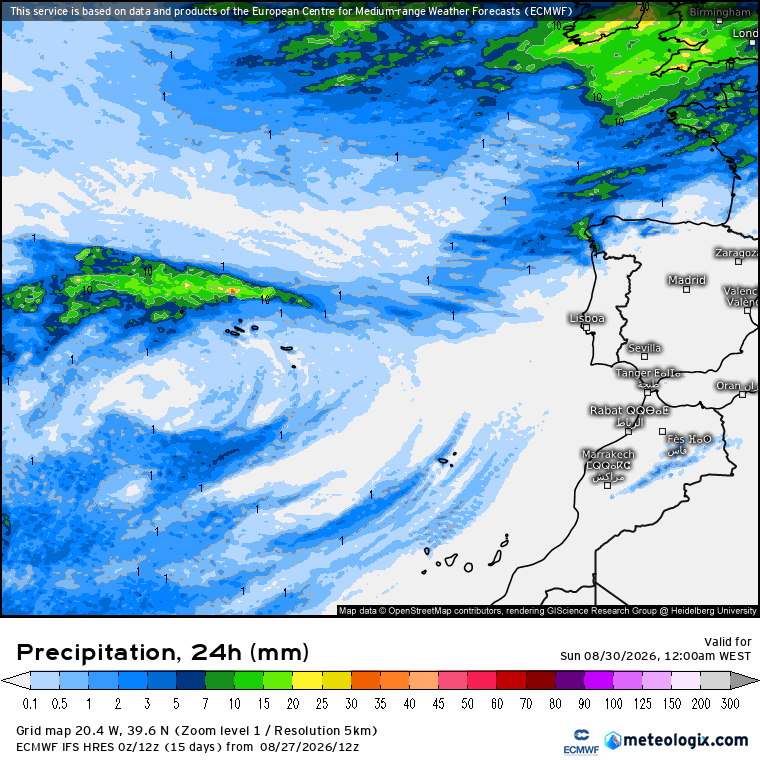 Depressões ainda próximas, e mais uma frente fria, marcam o tempo no fim-de-semana, com cheiro a outono... previsões para 29 e 30 de agosto Chuva prevista no fim-de-semana, segundo o modelo de previsão Europeu IFS-ECMWF