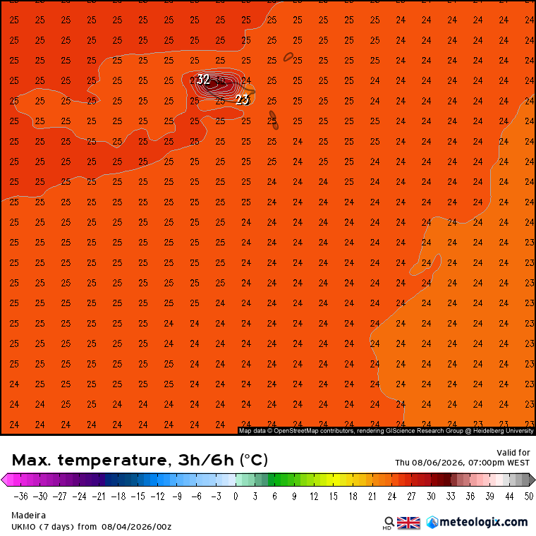 Tempo na quinta, 6 de agosto - Calor volta a apertar, mas com muito vento! - Será que vem para ficar? Temperaturas máximas localmente acima de 30ºC, em especial nas zonas montanhosas - previsão UKMO