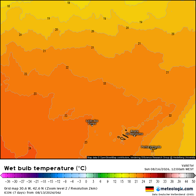 Depressão térmica traz chuva e trovoadas - saiba em que regiões - tempo no fim-de-semana, 15 e 16 de agosto Temperaturas de bolbo húmido acima de 22ºC no arquipélago - muito abafado!