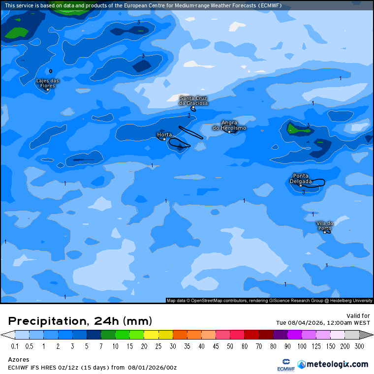 Depressão traz frente fria, chuva e mais vento - saiba a previsão do tempo na segunda, 3 de agosto Entre 5 a 10mm de precipitação total prevista no arquipélago dos Açores nesta segunda-feira