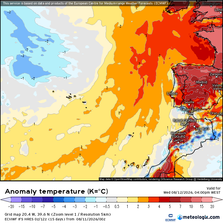 Temperaturas acima da média em grande parte do território - previsão ECMWF