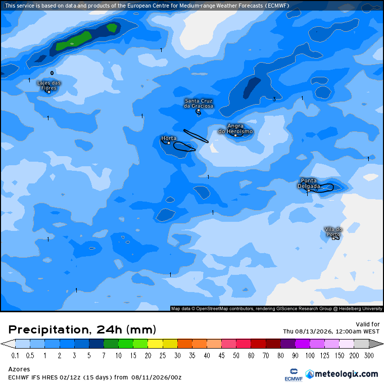 Previsão de precipitação para esta quarta-feira