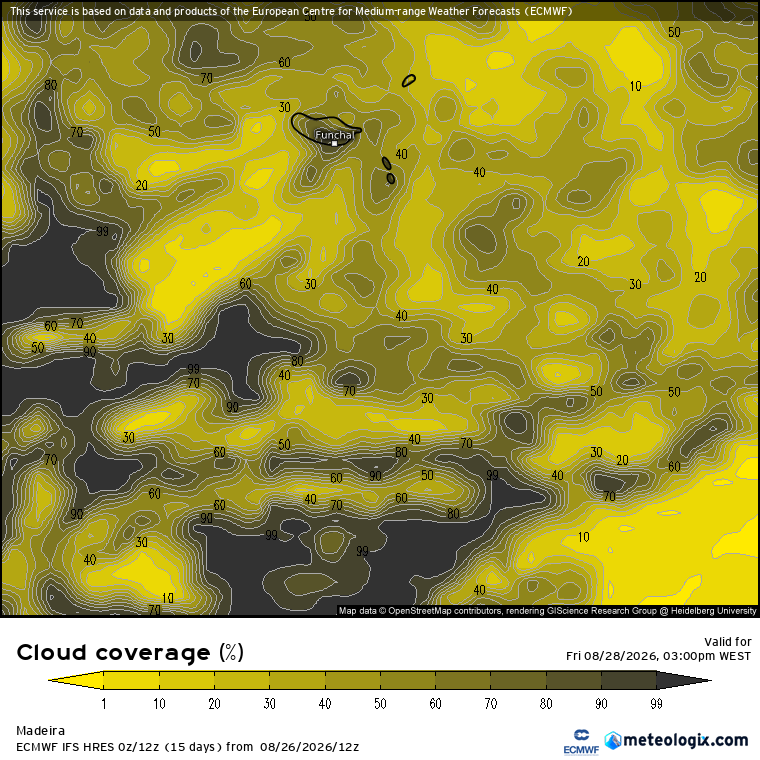 Noite fria, com mínimas perto de 5ºC em algumas regiões devido à inversão térmica - saiba como estará o tempo na sexta, 28 de agosto Nebulosidade prevista na Madeira, com nuvens especialmente nas regiões montanhosas