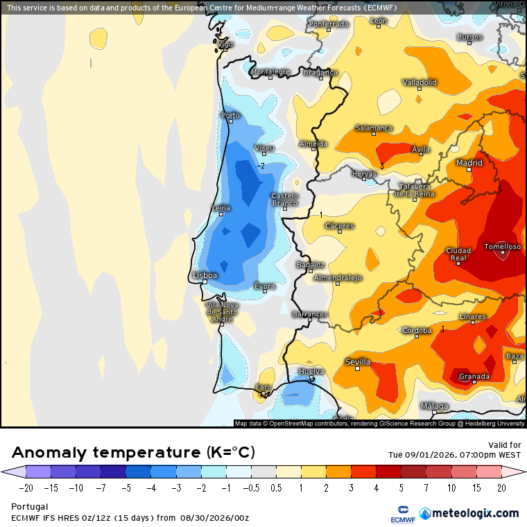 Na terça-feira ainda esperamos que as temperaturas persistam um pouco abaixo da média no Continente