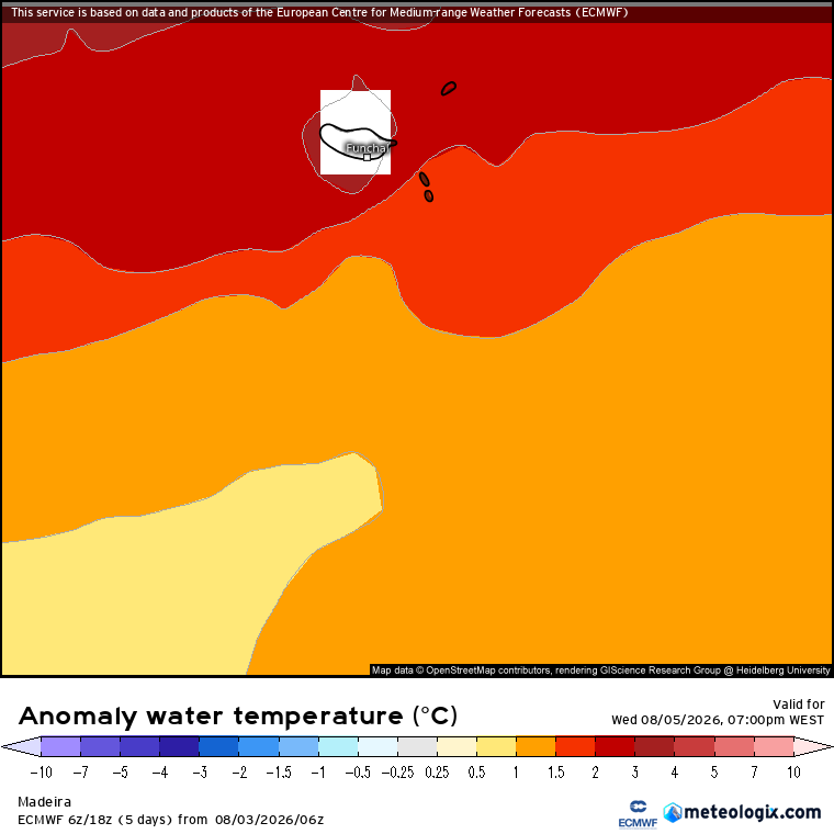 Anticiclone aproxima-se de novo, com uma depressão nos Açores a "empurrar" - muda o tempo na quarta, 5 de agosto A temperatura da água do mar está muito acima da média climatologia